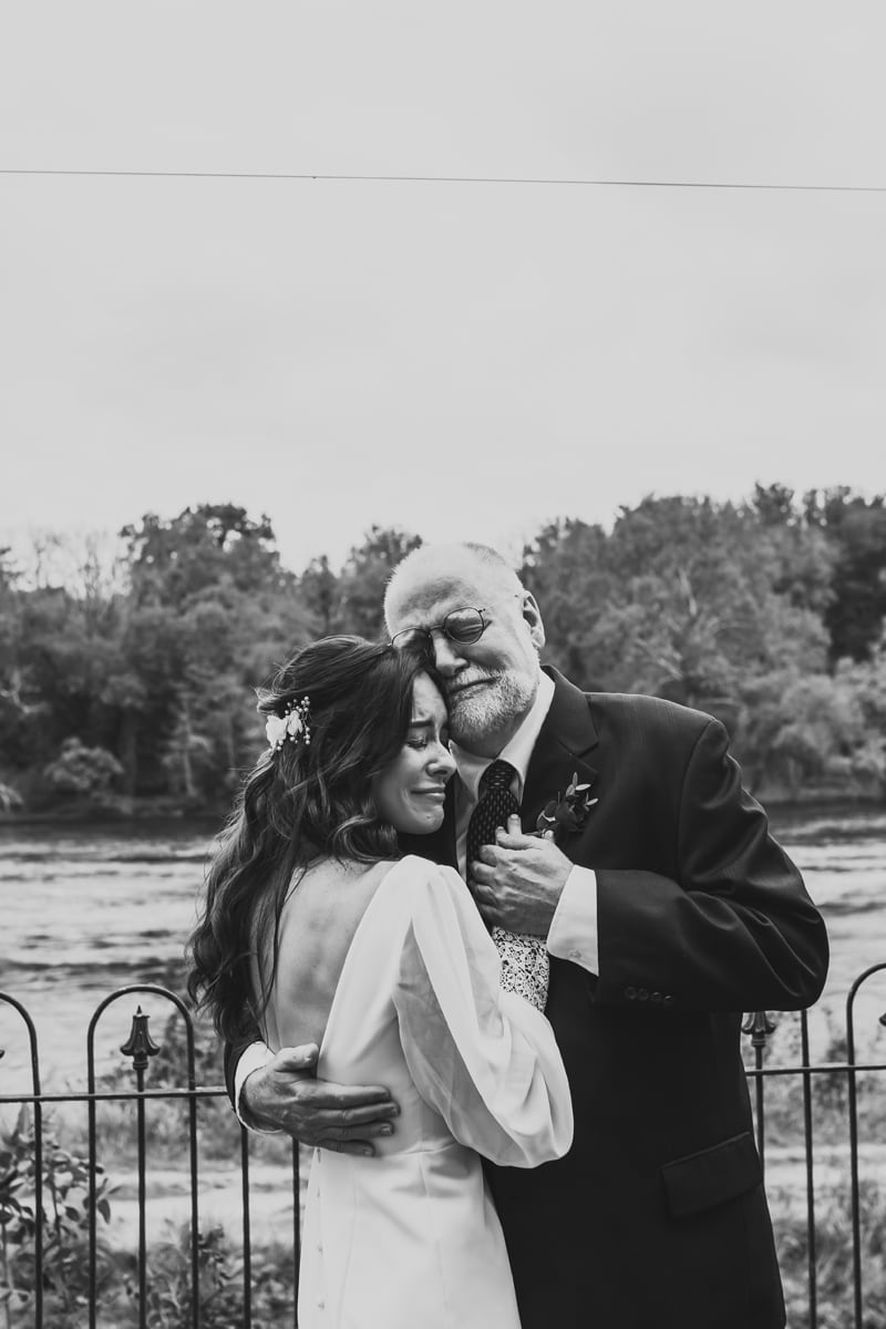 Wedding Photographer, both the bride and the father of the bride cry happy tears